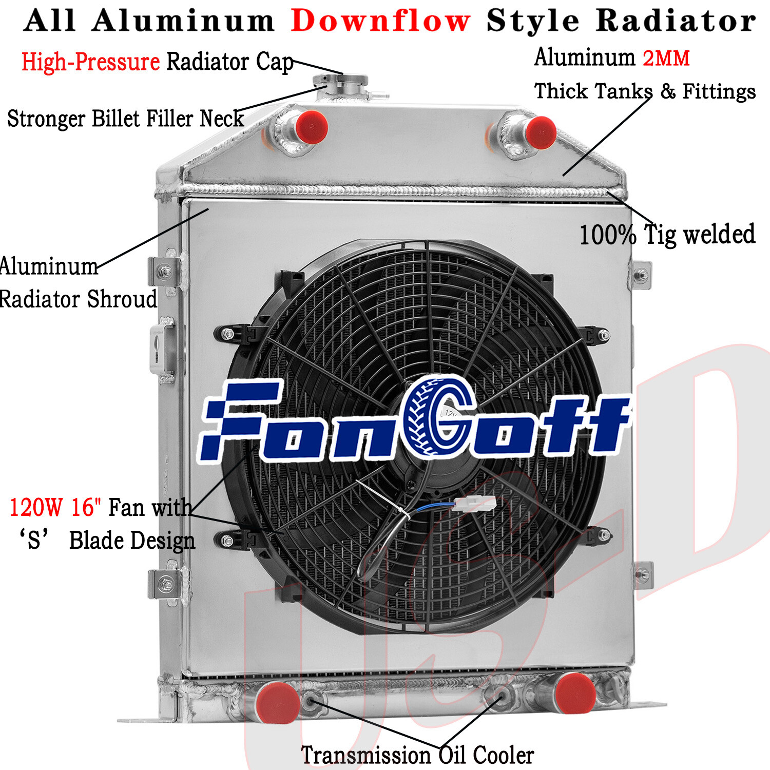 4 Row Radiator Shroud Fan For 1946-48 Ford Deluxe / Super Deluxe Flathead Engine