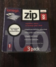 iomega Zip 100, 3Pack 100MB Disks, Sealed Formatted for IBM-compatibles Vintage