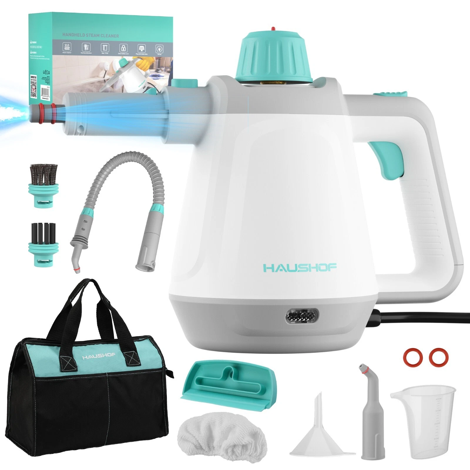 HAUSHOF 1200W Handheld Steam Cleaner w/Tool Bag & Safety Lock 11 pcs Accessories