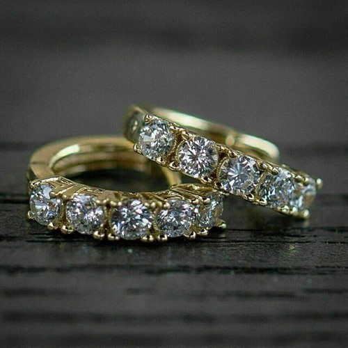 VS-FG 1.50CT Round Cut Certified Lab Grown Diamond Hoop Earrings 10k Yellow Gold - Picture 5 of 9