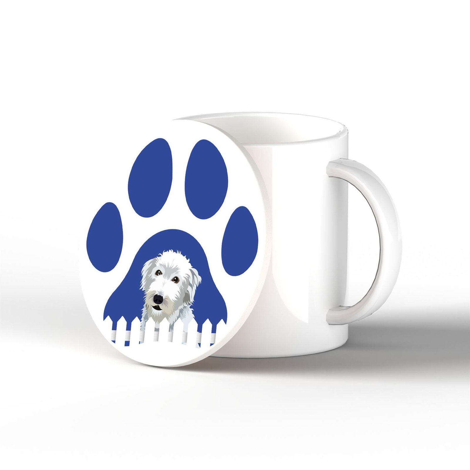Bedlington Whippet Pawprint Kate Pearson Illustration Ceramic Coaster Dog Gift