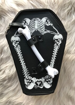 Kreepsville 666 Halloween Coffin Purse With Shoulder Chain Skulls Skeletons