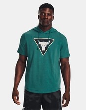 Men's Project Rock Terry Short Sleeve Hoodie Teal/ivory/black Under Armour L