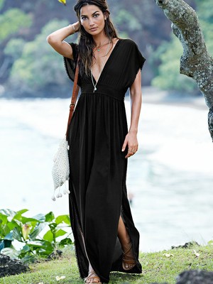 Womens Victorias Secret Xs X Small Black Maxi Boho Beach Dress Coverup Hot Ebay