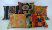 Vintage Cotton Kantha Cushion Cover Lot of 5 Pillow Case Handmade Indian Throw