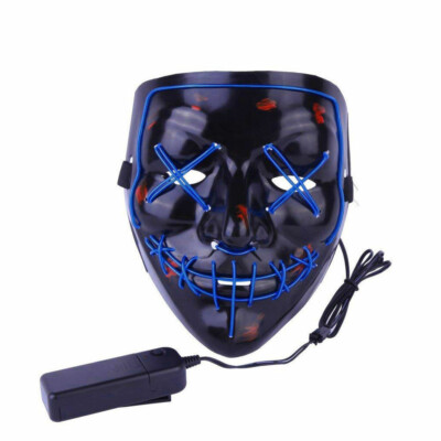 Light Up V For Vendetta Mask - LED Halloween Costume Mask, Ice Blue, Lightweight Plastic