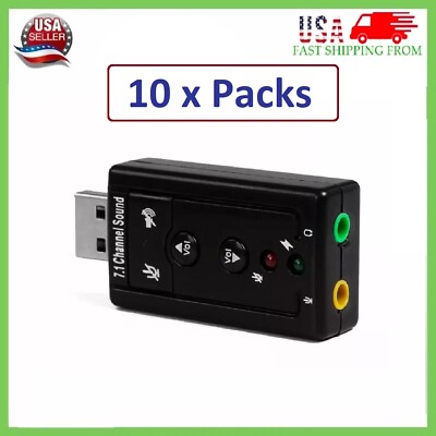 10 X USB 2.0 External 7.1 Channel 3D Virtual Audio Sound Mic Adapter Laptop PC