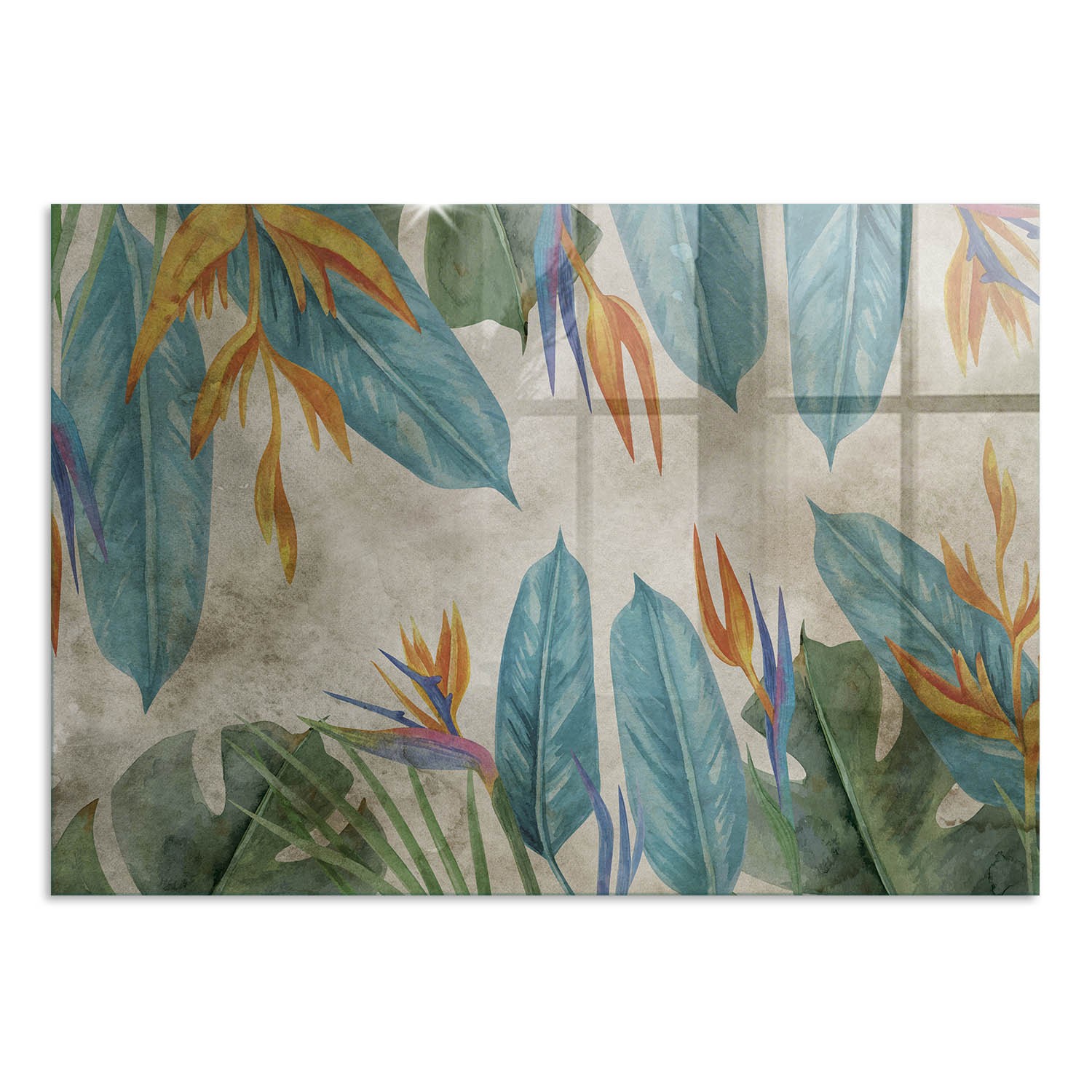 Tavolo in Vetro Temperato Flora Tropicale 100x70 cm