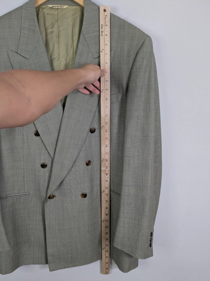 Canali Blazer Men's 44L Olive Green Double Breasted 100% Wool - Image 3 of 4