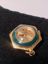 Venus Gold Plated Enamel Ladies Pendant Watch Green