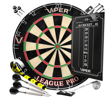 League Pro Steel Tip Dartboard Set w/ Bullseye, Sisal, Scoreboard Darts