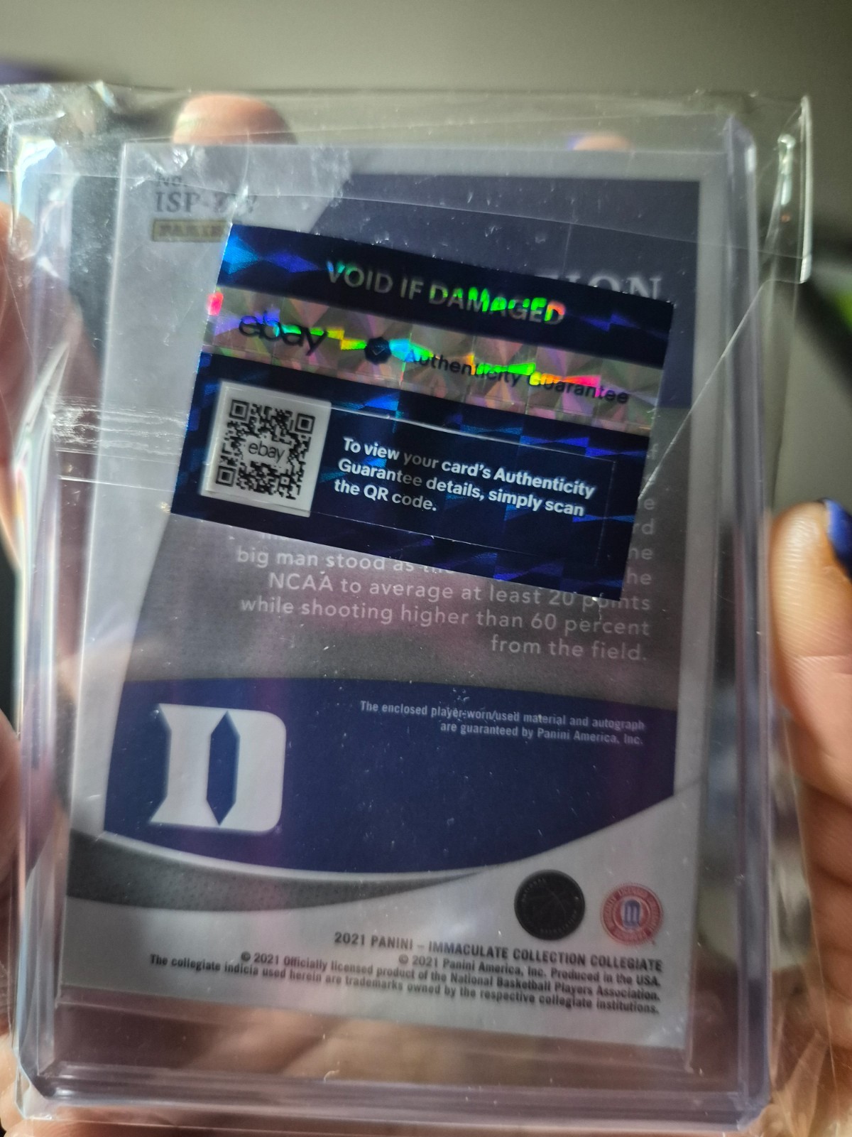 Zion Williamson 2021 Panini Immaculate Collegiate Patch On-Card Gold Auto 07/10! view 3