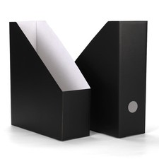 12 Pack Black Magazine File Holder, Cardboard Magazine Rack with Label, Foldable