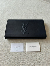 Authentic Saint Laurent Beldjoor Black Leather Clutch Bag Elegant YSL Designer