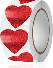 500 Pcs 1.5 Inches Valentine Heart Stickers for Kids Adult, Red Glitter Love