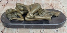 12" West Art Deco Sculpture "Girl Enjoy a Hot Spring" Nude Woman Bronze Statue