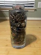 6+ pound Giant Mystery Jewelry Jar Vintage Glass jar with silver and gold