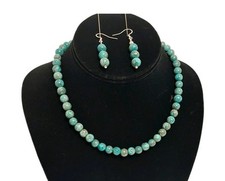 16" Silver Tone Faux Turquoise Beaded Choker Necklace/Drop Earrings Bead