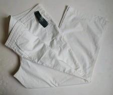 Ralph Lauren White Pants Cotton Pockets Wide Leg Straight Drawcord Size 16 NWT
