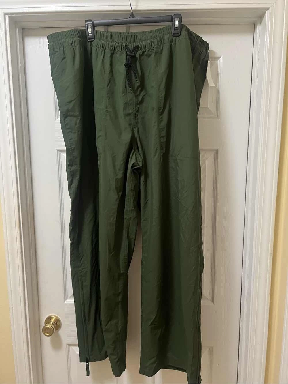 Men's Dark Green Rain Trousers Elastic Waist Drawstring Ankle Zippers 4XL