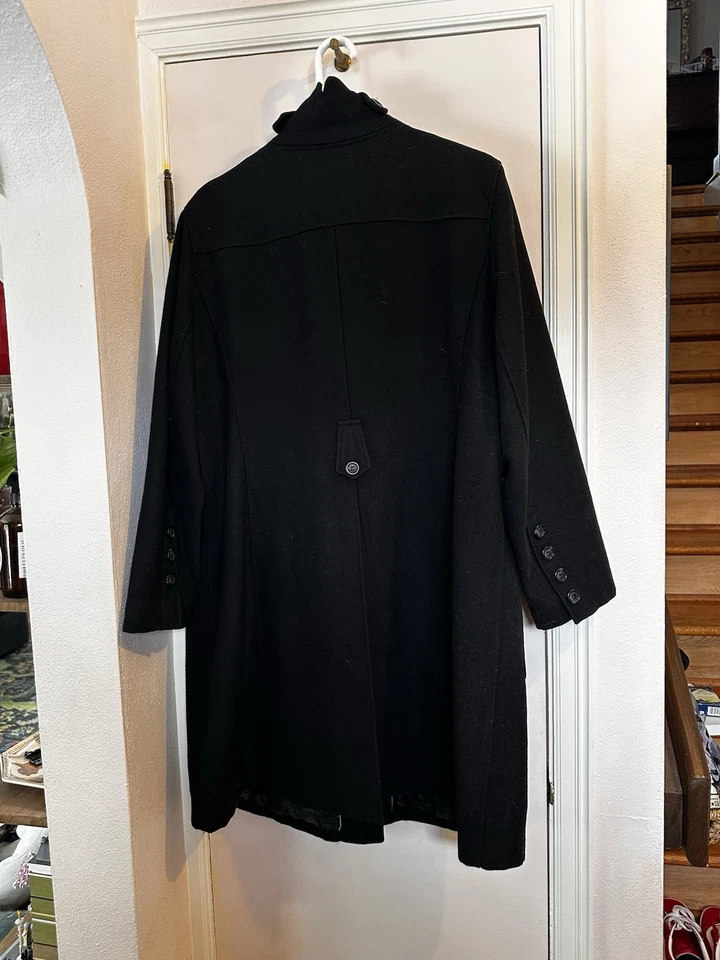 Vtg Donnybrook Women’s Sz 18 Long Coat 100% Wool Black Button Down Jacket Mod - Image 3 of 4