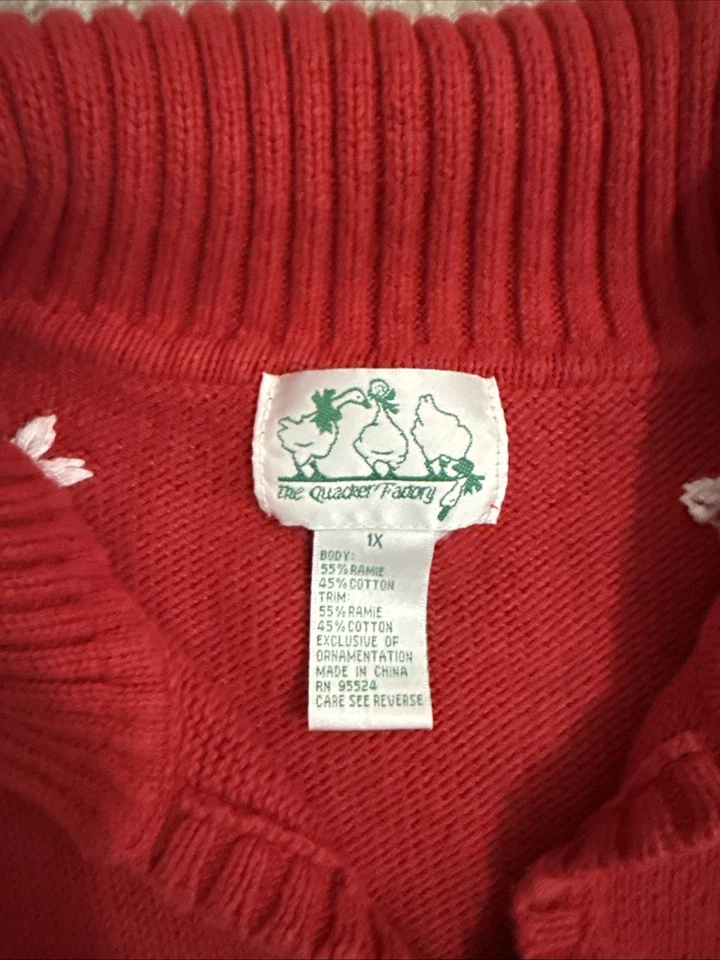 The Quacker Factory 1X American Flag Patriotic Heart Sweater Pullover USA Red - Image 3 of 4
