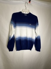 LACOSTE men's cotton crew neck sweater blue/white stripes sz M cosmetic dmg 