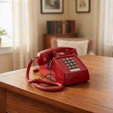 Classic Red Corded Desk Phone with Visible Ringing - Perfect Gift for Seniors