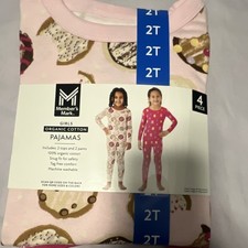 Member's Mark Girls Organic Cotton Pajama Set 2T 4 Piece Donut Bear Print