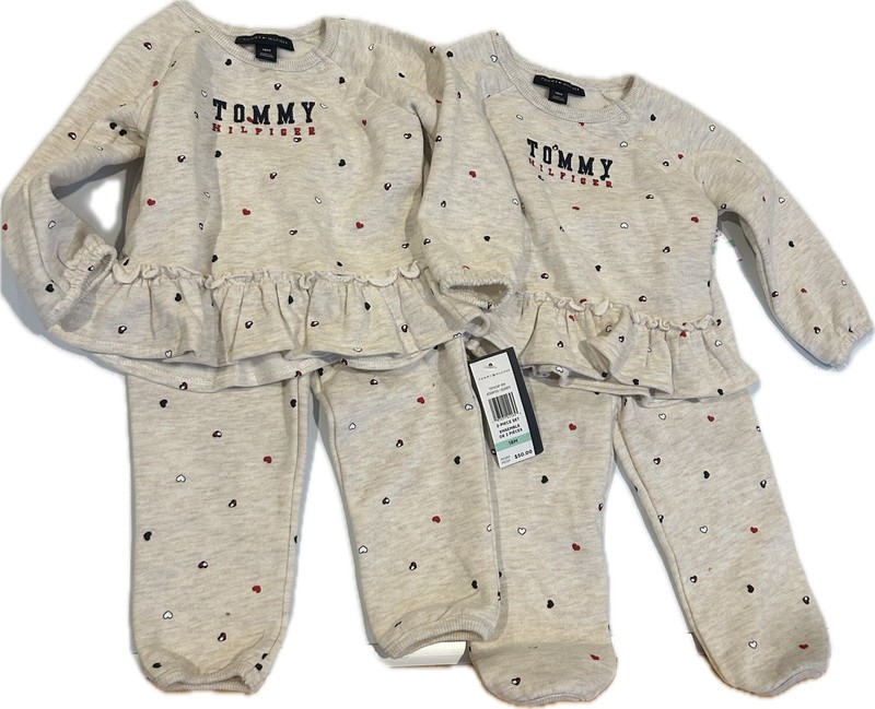 Twin Outfits! Tommy Hilfiger Baby Girl 18M Heather Crewneck Sweatsuit NEW