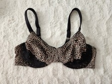 Olga No Side Effects Underwire Bra 40C Leopard Animal Print Black Lace 35063