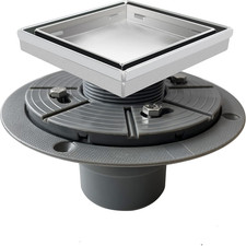 Square Shower Drain 4" with 2" PVC Flange Base, 304 Stainless Steel Tile in Floo
