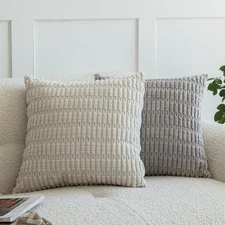 Decorative Corduroy Boho Striped Pillow Covers Pack of 2 for Sofa Couch Bed