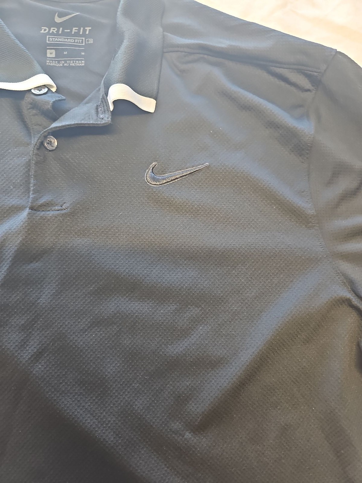 Nike Golf Dri-FIT Standard Fit Black Polo Shirt with White Tipping M GG988 image 3