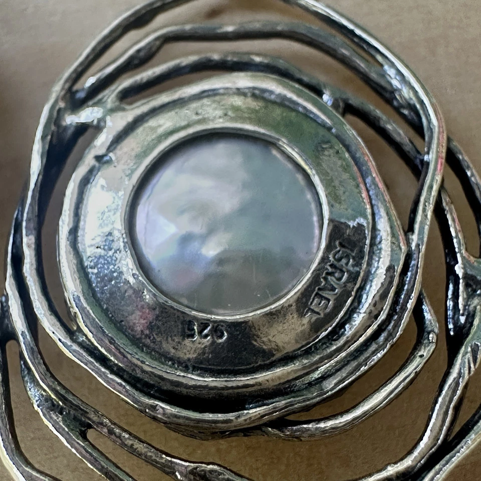 VTG Israel Hook Dangle Earrings 1.75" Blister Cultured Pearls 925 Sterling 10.4g - Image 4 of 4