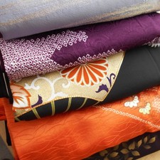 Bulk Vintage Japanese Silk Kimono Fabric   Craft Material   Lot of 5   AS IS