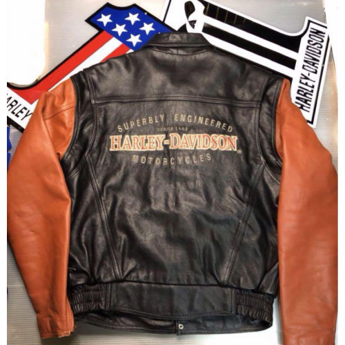 [Rare] Harley-Davidson cowhide Motorcycle Jacket Size:M Black/Orange LTD From JP image 2