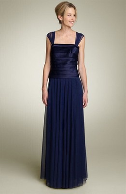 JS Collections Laser Cut Satin & Mesh Gown Sz 10 Navy