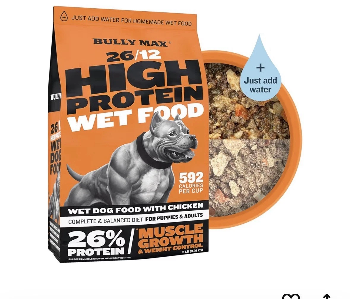 Bully Max Wet Dog Food for Adults & Puppies Dehydrated High Protein Instant 2 lb