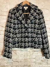 Talbots Wool Jacket Womens 10 Black & Gray Blazer Check Print Office Career Wear