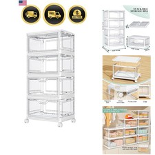 Clear Storage Bins with Lids - 4 Tier Plastic Bins with Wheels, Stackable Sto...