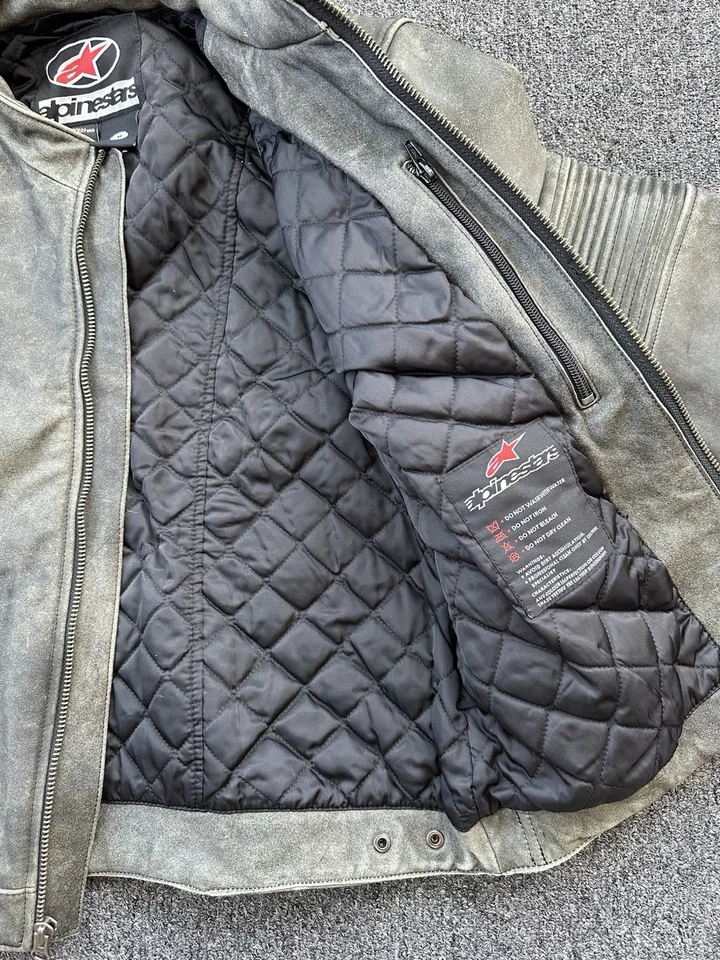 Chaqueta de moto Alpine Star gris de cuero de vaca para hombre talla M RARA  Foto 4 de 4