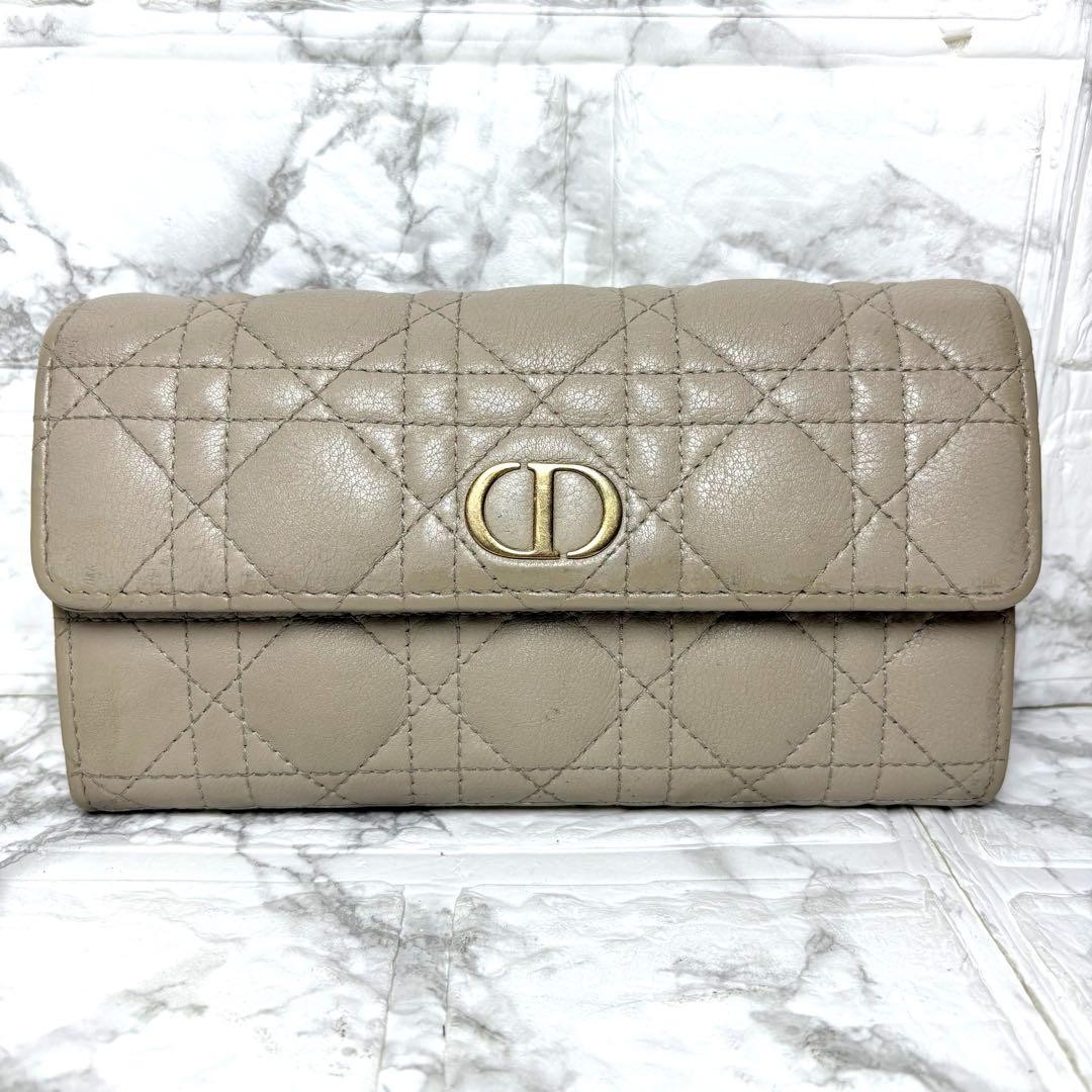 Christian Dior Canage Long Wallet Leather Greige Used