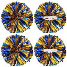 4Pcs 12 inch Metallic Cheerleading Pom Poms with Handle Rings, Blue Gold
