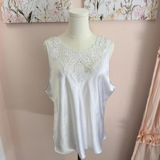 Vintage Cinema Etoile White Satin Lace Tank   Size XL