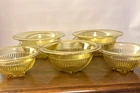 5 Piece - Vintage Federal Glass Golden Glow Yellow Ribbed Nesting Mixing Bowls