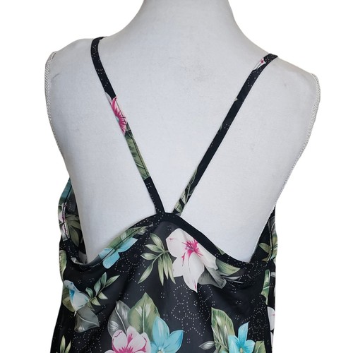VTG Sheer Slip Dress Negligee Coverup Hawaiian Tropical Black Cowlneck Sz L - Picture 5 of 8
