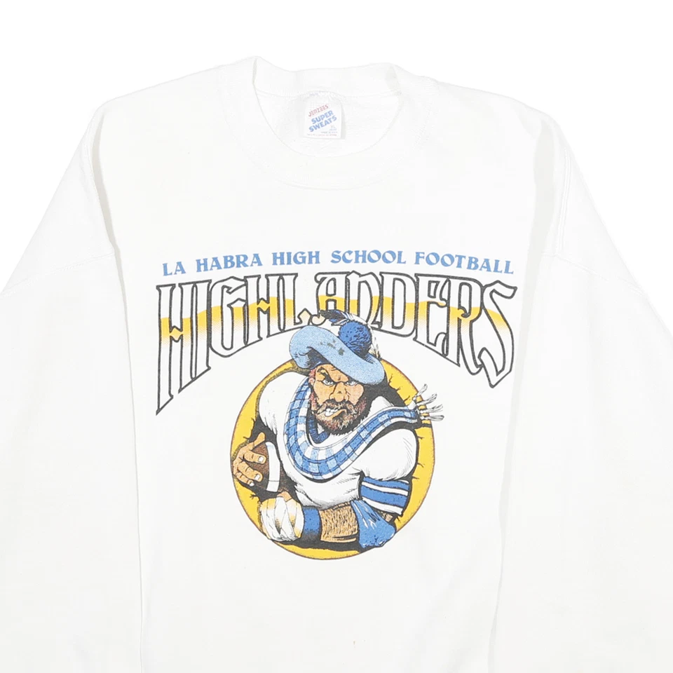 JERZEES Masculino Branco La Habra High School Futebol Highlanders Gola Redonda GG - Imagem 2 de 4