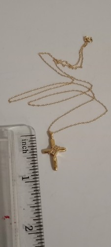 10Kt Yellow Gold Diamond Trinity Cross Pendant Necklace - Picture 3 of 4