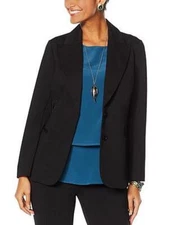 DG2 Diane Gilman Black Stretch Ponte Knit Boyfriend Blazer New